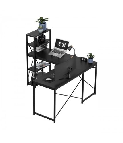 Mark Adler Rohový písací stôl, ľavostranné prevedenie, s tromi policami, 145 x 57 x 120 cm, čierny
