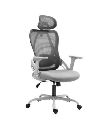 Mark Adler Ergonomická kancelárska stolička s nastaviteľnou opierkou hlavy, 3D lakťovou opierkou, sivá