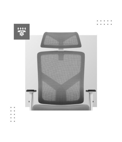 Mark Adler Ergonomická kancelárska stolička, nastaviteľná výška, opierka hlavy a bedrová opierka, materiál sieťovina, biela