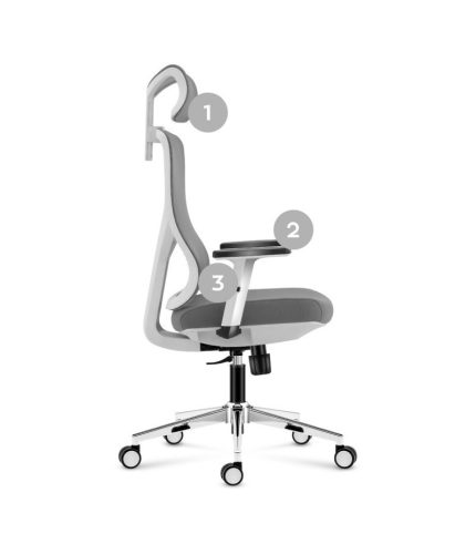 Mark Adler Ergonomická kancelárska stolička, nastaviteľná výška, opierka hlavy a bedrová opierka, materiál sieťovina, biela
