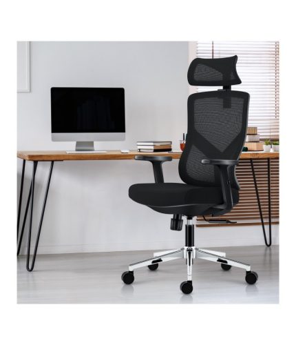 Mark Adler Ergonomická kancelárska stolička, výškovo nastaviteľná, opierka hlavy a bedrová opierka, materiál sieťovina, čierna