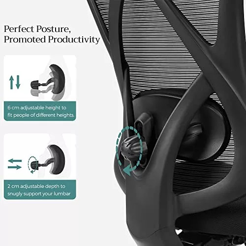 Songmics Kancelárska ergonomická stolička s bedrovou opierkou allithato a opierkou hlavy, čierna.