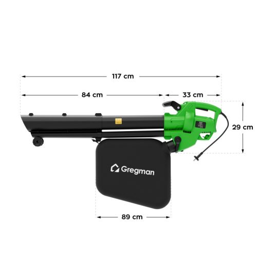 Greman Elektrický vysávač na lístie, funkcia drvenia, 45 litrové vrecko, 3200 W, zelená