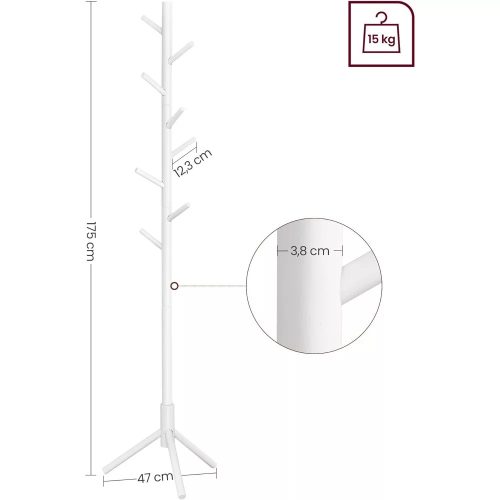 Vasagle Stojaci drevený stojan na šaty s 8 vešiakmi, biely