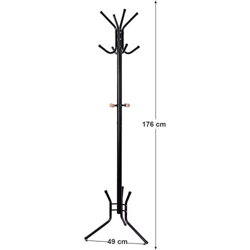Songmics Stojaci vešiak kovový s 12 háčikmi, čierny