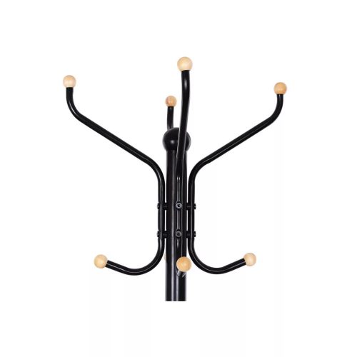 Stojací kovový vešiak na oblečenie s 12 háčikmi, rovné nohy, čierny