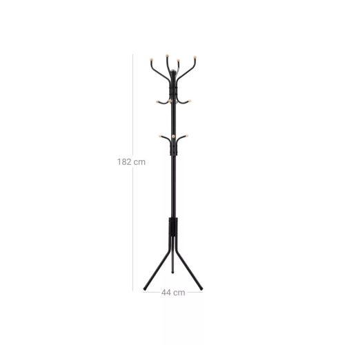 Stojací kovový vešiak na oblečenie s 12 háčikmi, rovné nohy, čierny