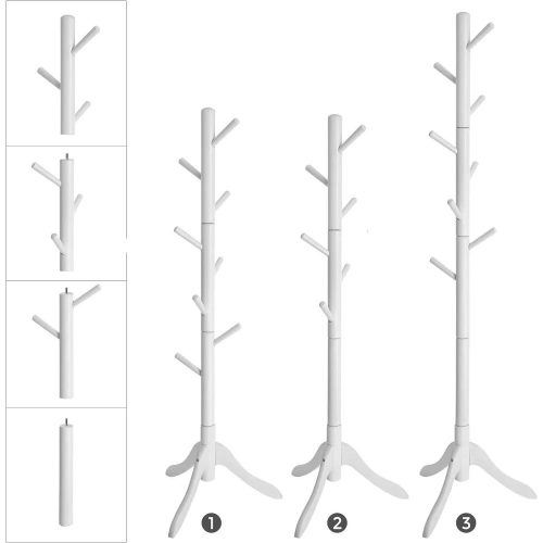 Vasagle Stojaci drevený vešiak s 8 háčikmi, zakrivené nohy, biely.