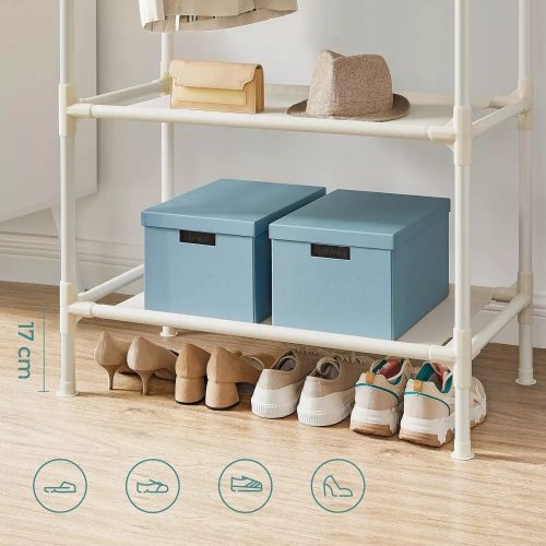 Songmics Stojan na šaty s dvoma vešiakmi a dvoma policami, biely