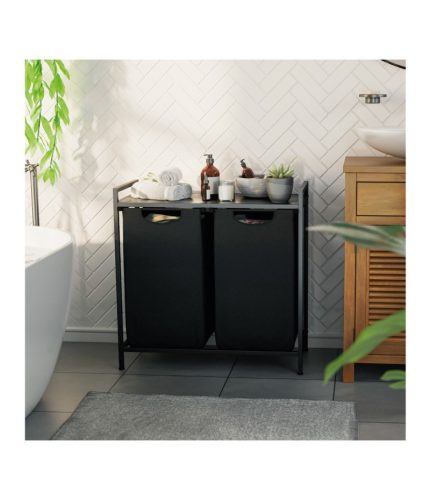 Mark Adler Moderný 2 priestorový košík na práčku 73x33x92cm čierna